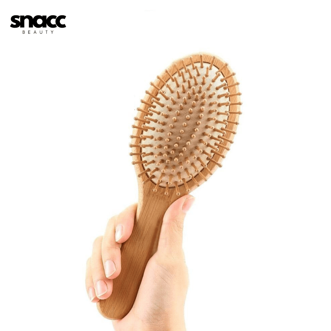 SNACC BEAUTY Brushes Bamboo Detangling Hairbrush with Wooden Bristles – Scalp Massage Comb - Snacc Beauty