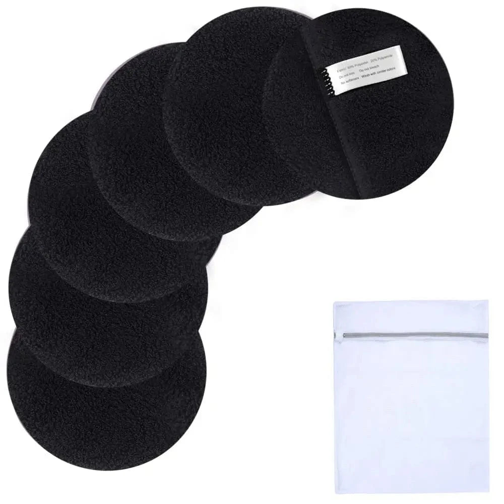 SNACC Makeup Remover Pads – 6 Piece Microfiber Set with eco-friendly reusable pads and a washable bag, ideal for removing makeup gently.