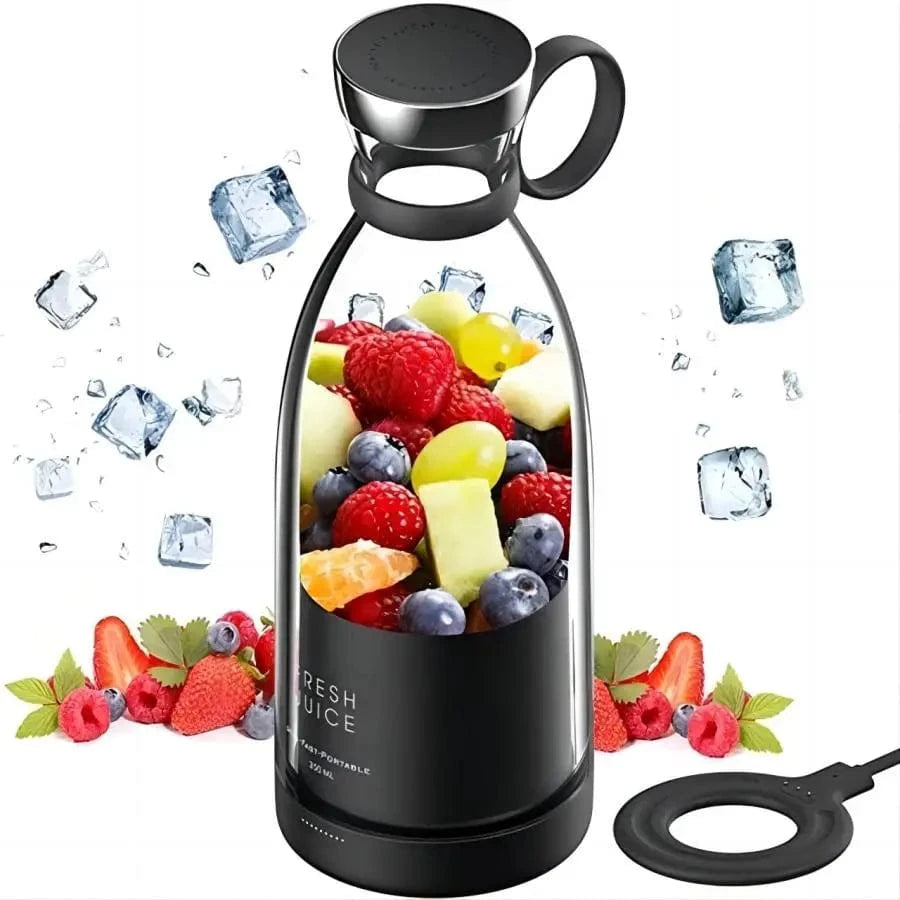 SNACC BEAUTY Healthy Living black Portable USB Mini Juicer Blender – Rechargeable Fruit Mixer & Smoothie Maker (350ml)