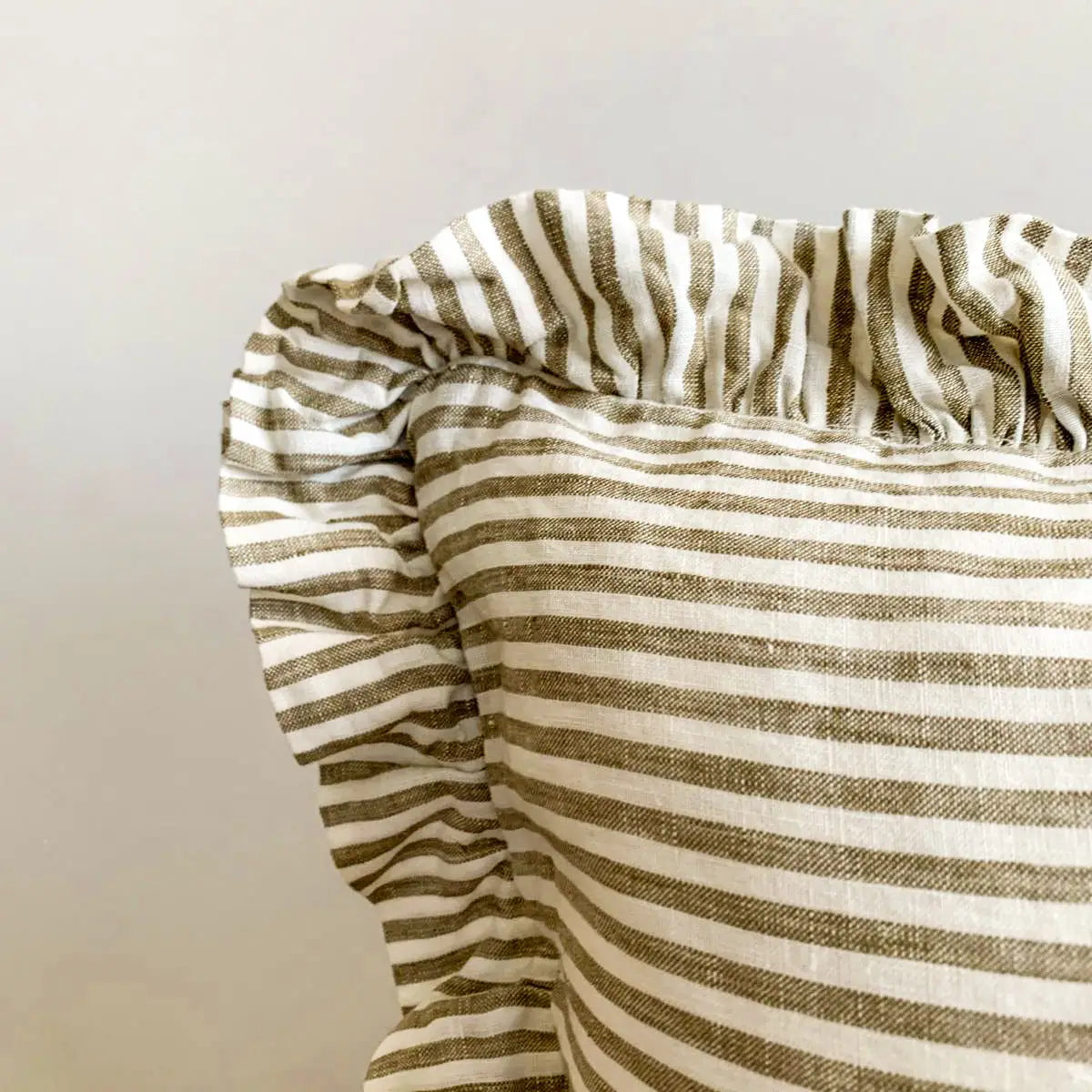 SNACC LIFESTYLE | BEAUTY & HOME Cushion Cover Pure French Linen Ruffle Lumbar - Olive Pinstripes