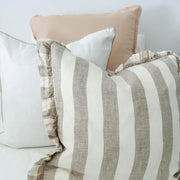 SNACC LIFESTYLE | BEAUTY & HOME Cushion Cover Reversible Linen Ruffle Cushion Cover - Natural Wide Stripe - Natural