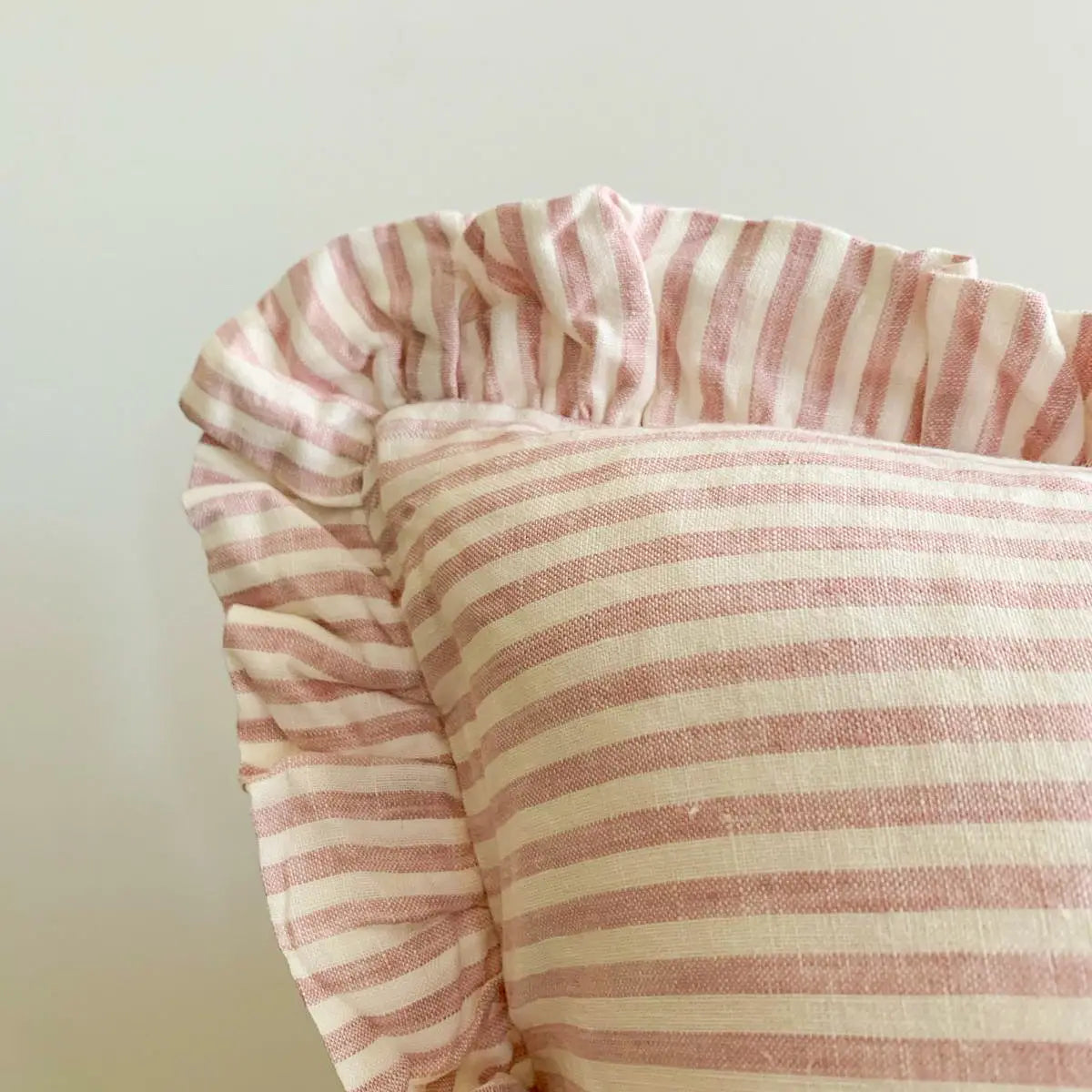 SNACC LIFESTYLE | BEAUTY & HOME Pure French Linen Ruffle Lumbar - Pink Pinstripes