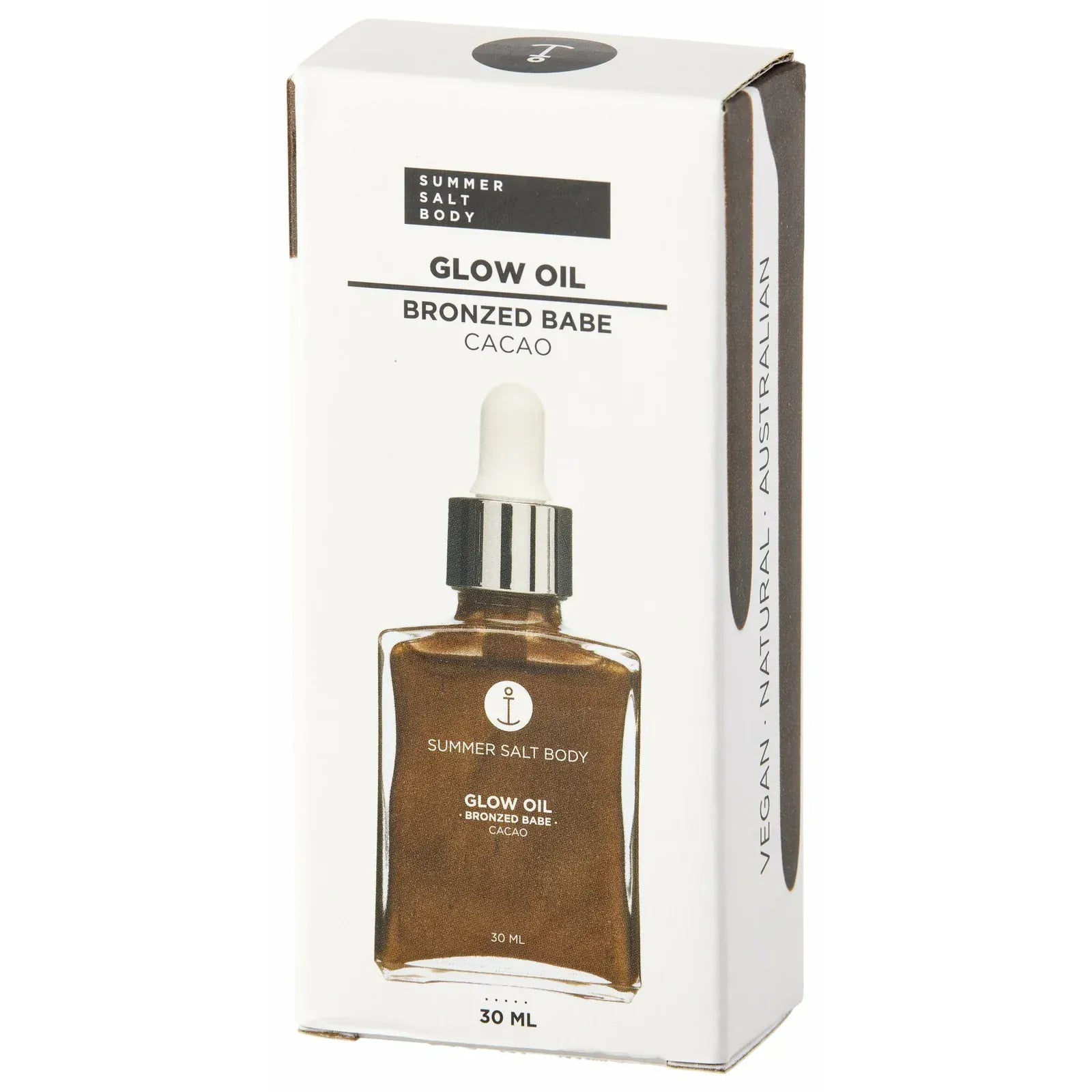 Summer Salt Body Bronzed Babe Glow Oil 30ml packaging with dropper, vegan and natural