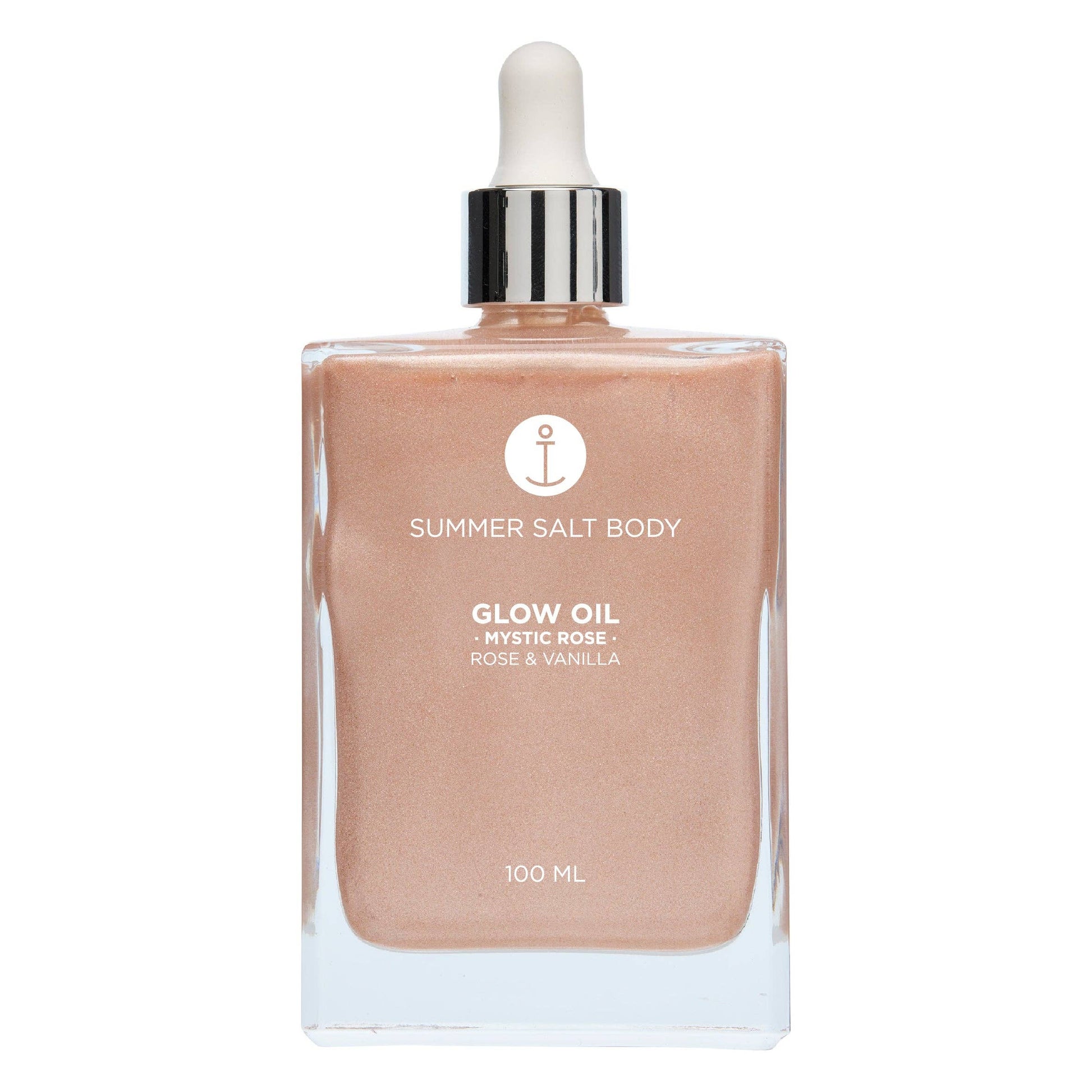 Summer Salt Body Mystic Rose Body Glow Oil 100ml bottle with rose and vanilla scent for skin hydration.