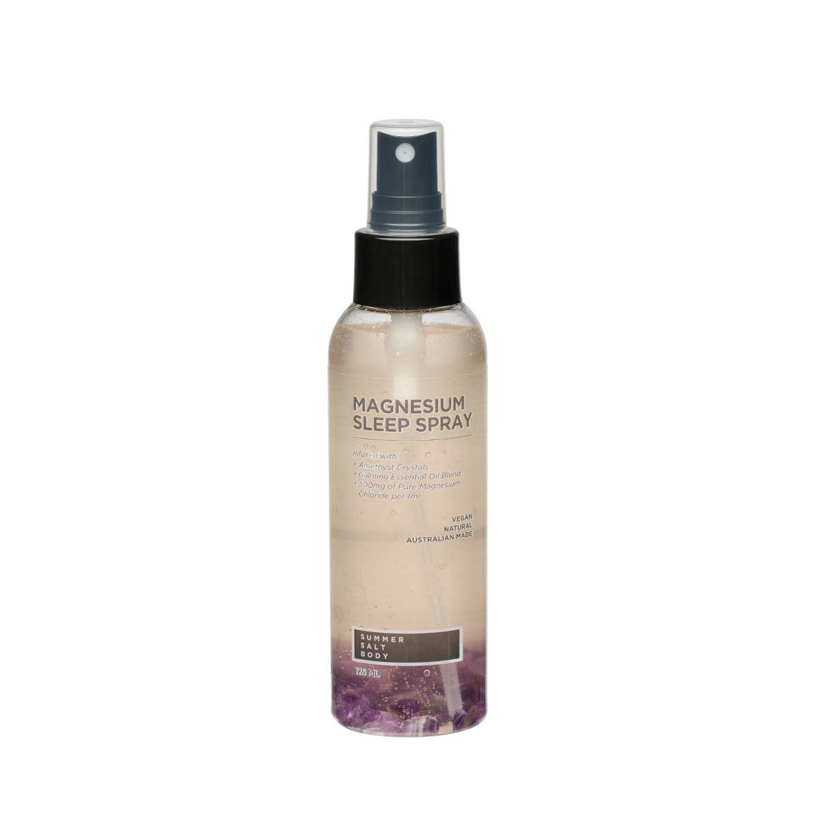 Bottle of Summer Salt Body Magnesium Sleep Spray infused with amethyst, 125ml, for relaxation and restful sleep.