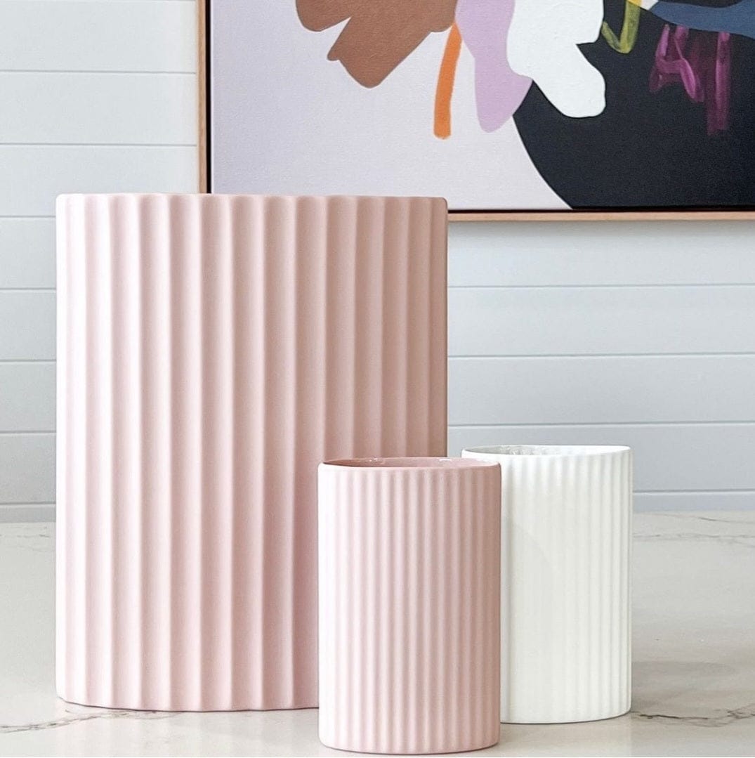 Marmoset Ripple Vase XL Blush, textured ceramic decor with soft ripple design, perfect for stylish home accents.