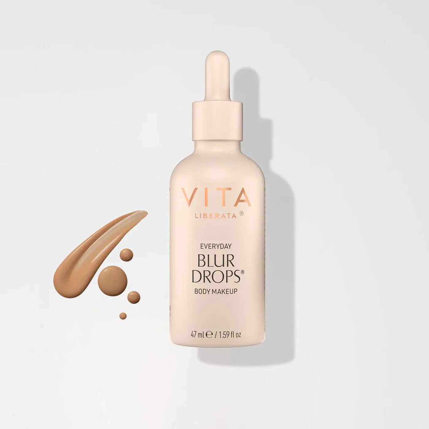 Vita Liberata Everyday Blur Drops Body Makeup Medium bottle and swatch on white background