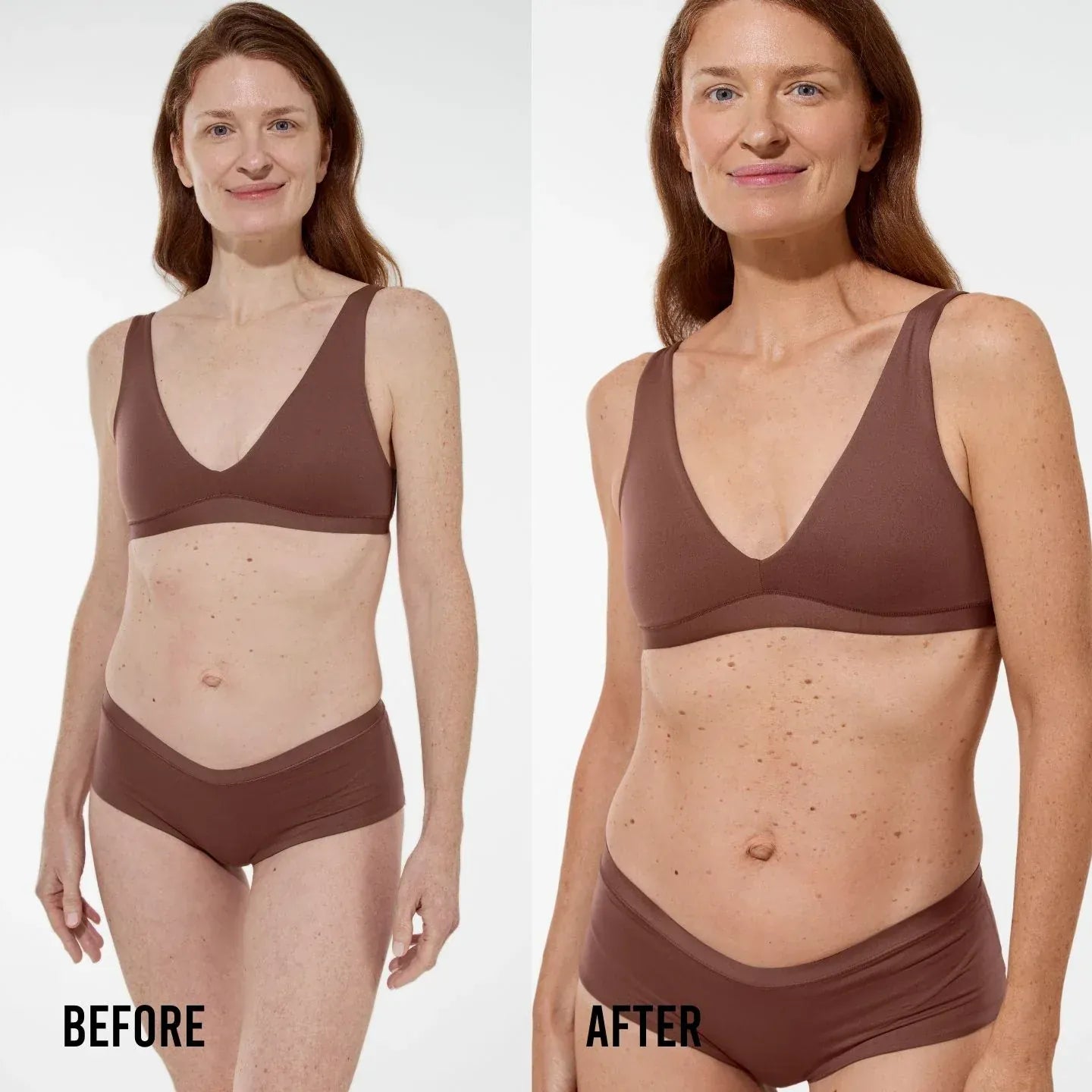 Before and after using The Gradual Tanning Lotion 200ml, showing a natural, buildable tan and enhanced skin tone.