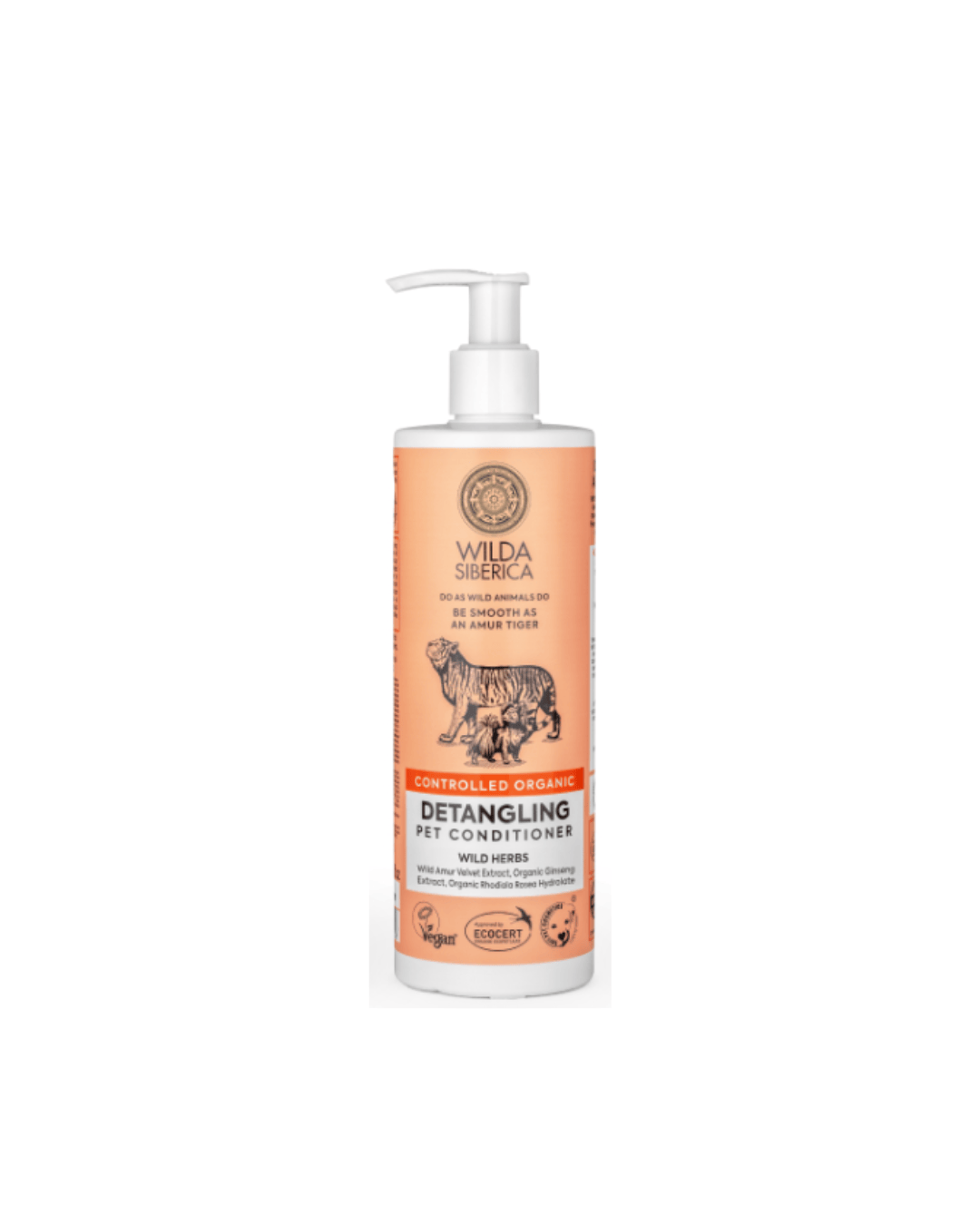 Wilda Siberica Detangling Pet Conditioner 400ml bottle for long hair care and grooming.