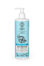Wilda Siberica Whitening Organic Pet Shampoo 400ml bottle with blue label designed for brightening white fur and healthy pet coat care.
